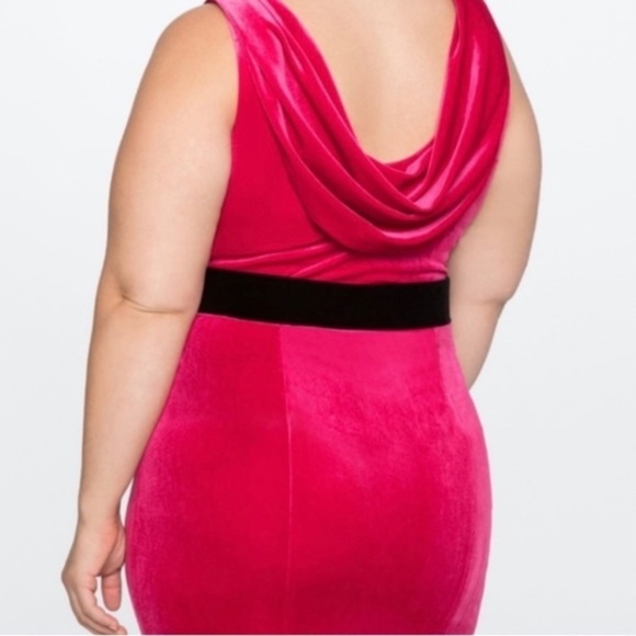 Eloquii Hot Pink Velvet Cowl Back Maxi with Black Tie Belt - Picture 6 of 16